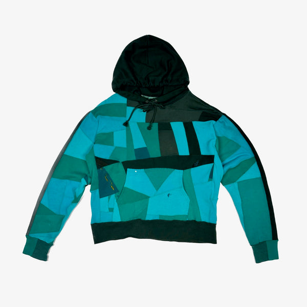 " PATCHWORK GREEN " RECONSTRUCTED HOODIE L